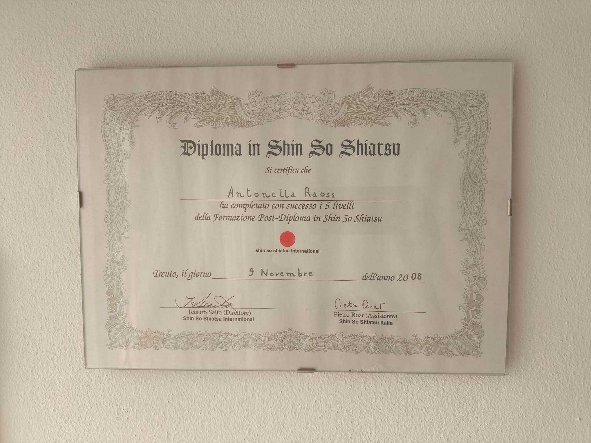 Diploma Shin So Shiatsu Antonella Raoss